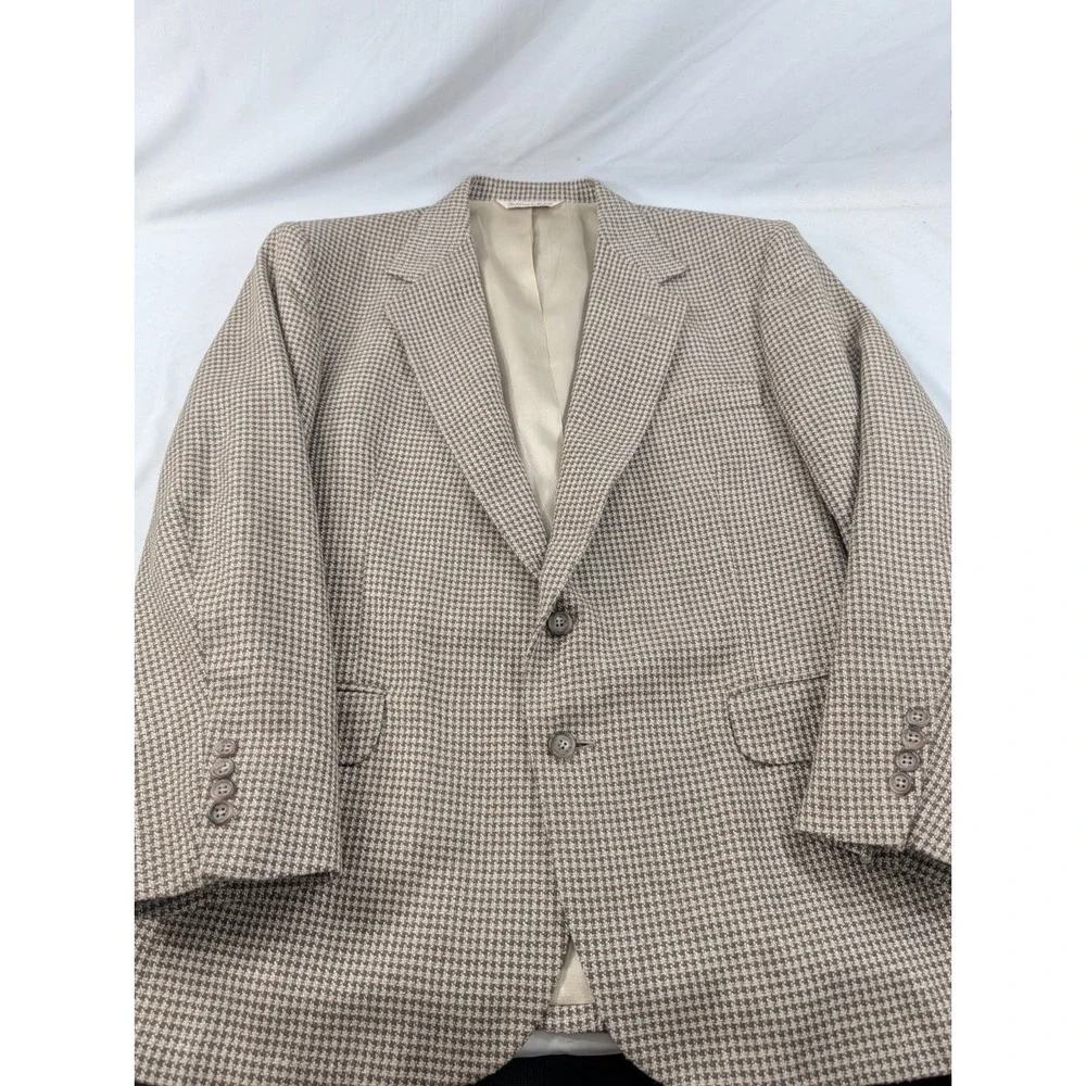 VTG Stafford Blazer Mens 44S Brown Houndstooth 2 Button Wool Blend Jacket